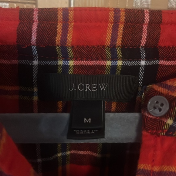J CREW RED PLAID FLANNEL BLOUSE WITH RUFFLE ACCENT SIZE MEDIUM - Picture 2 of 5